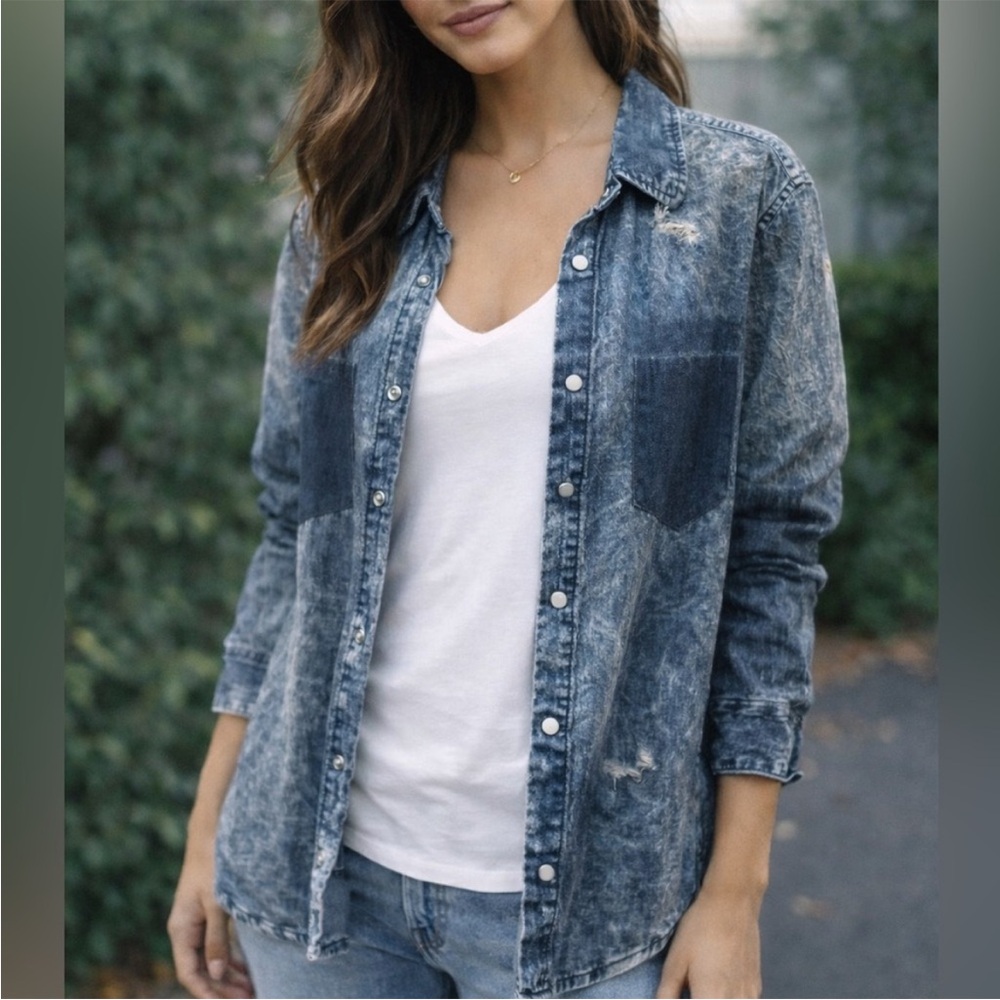 CARMAR Distressed Denim Button Down Shirt